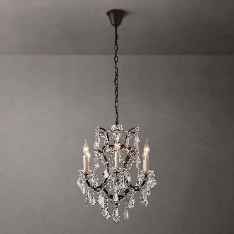 19th C. Rococo Iron & Crystal Round Chandelier 18"