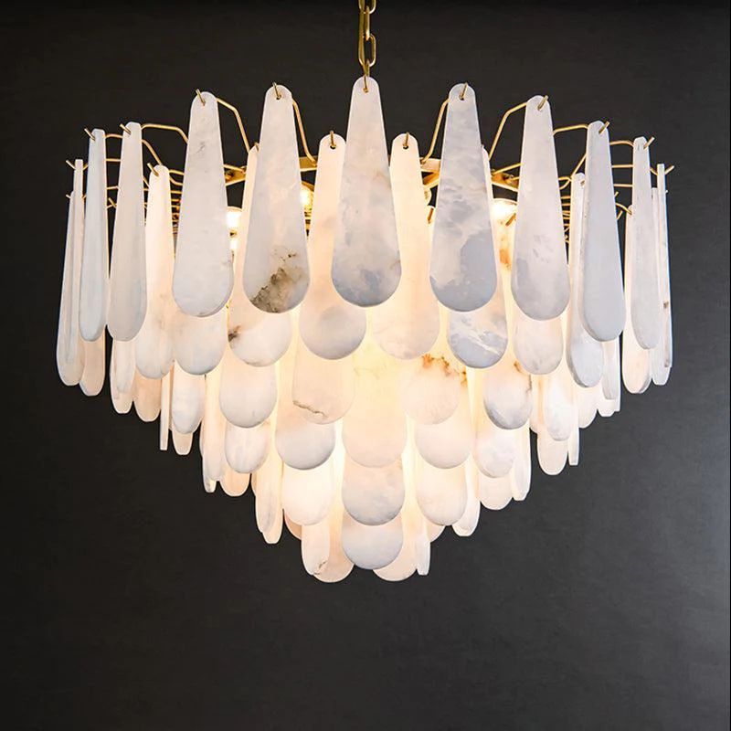 Alabaster Feathery Chandelier-HiLamps