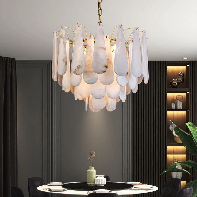 Alabaster Feathery Chandelier-HiLamps