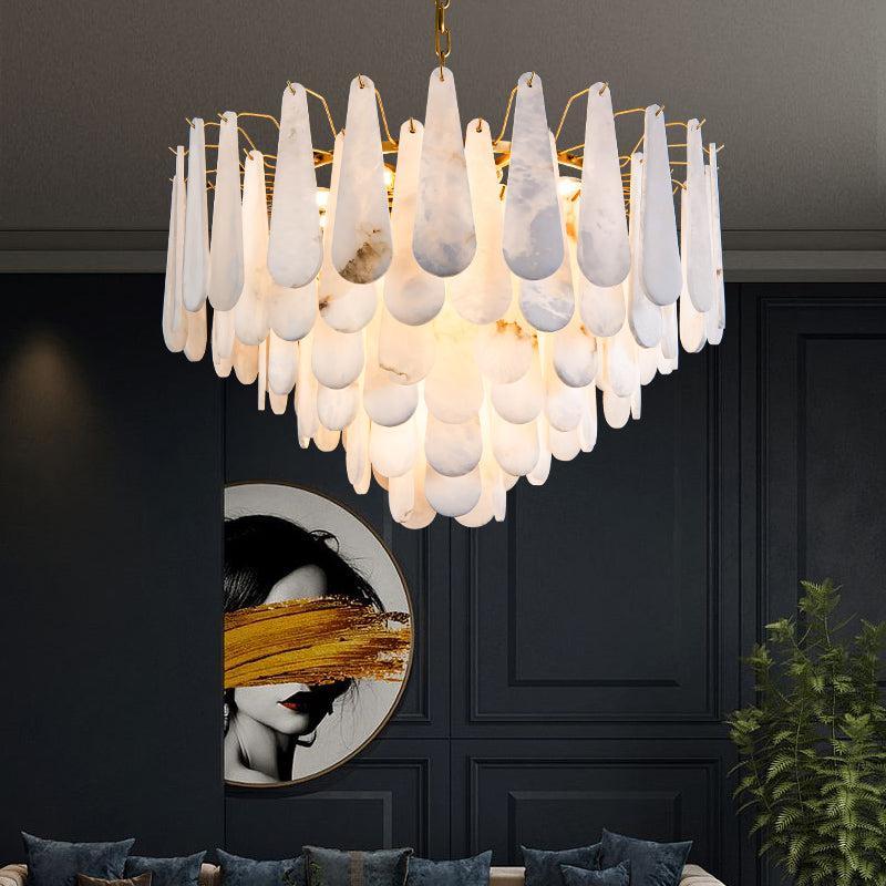 Alabaster Feathery Chandelier-HiLamps