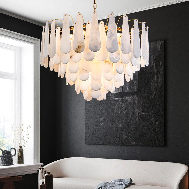 Alabaster Feathery Chandelier-HiLamps
