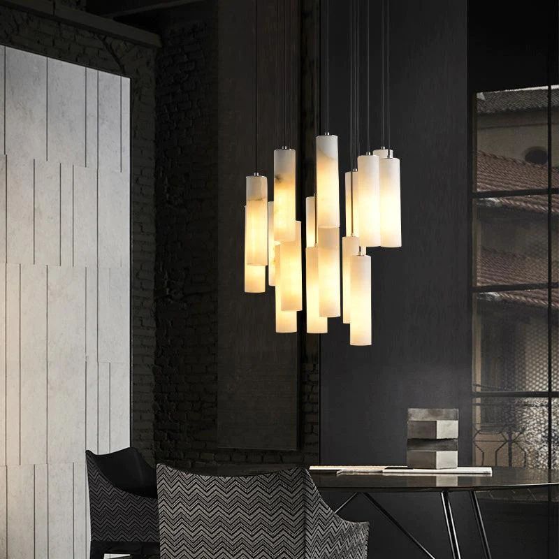 Alabaster Modern Cylindrical Round Chandelier-HiLamps