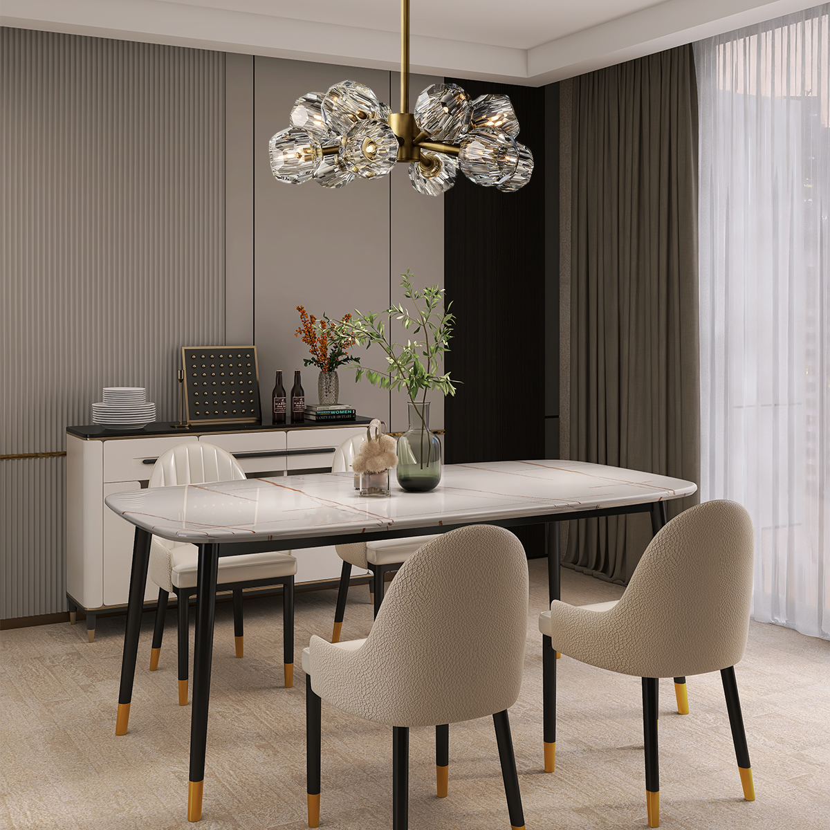 BOULE DE CRISTAL CLEAR GLASS ROUND CHANDELIER 24"