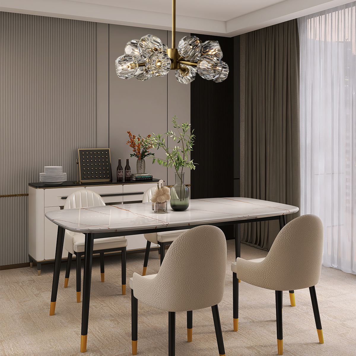 BOULE DE CRISTAL CLEAR GLASS ROUND CHANDELIER 24"
