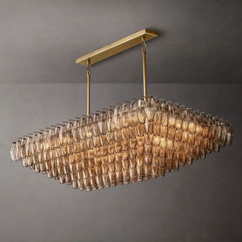 CHIARA SMOKE GLASS TIERED RECIANGULAR CHANDELIER 54"