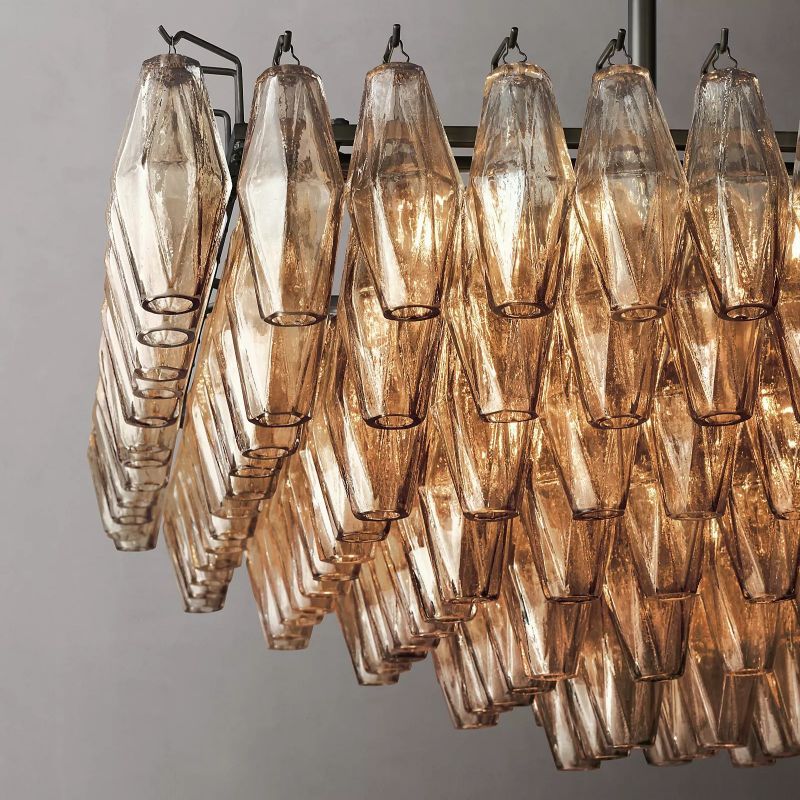CHIARA SMOKE GLASS TIERED RECIANGULAR CHANDELIER 54"