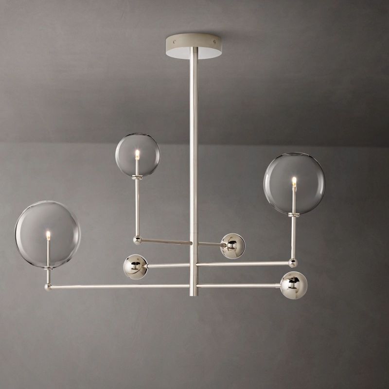 Glass Globe Mobile Three-Arm Chandelier 46"