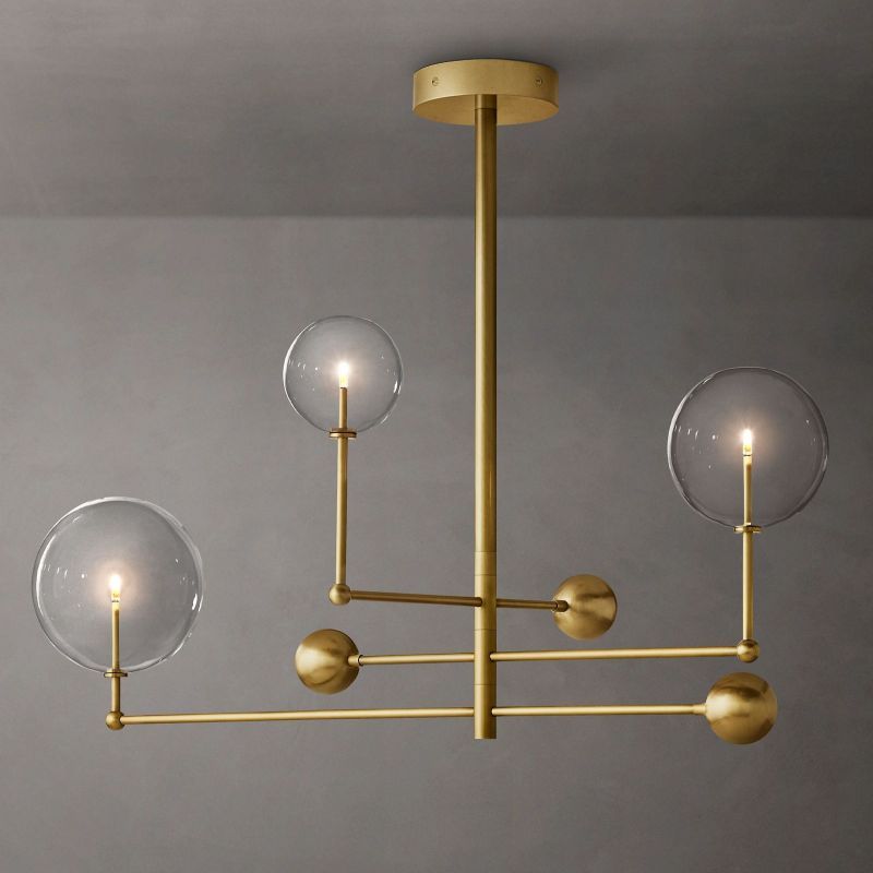 Glass Globe Mobile Three-Arm Chandelier 46"