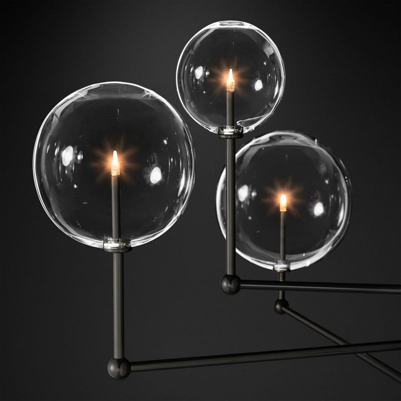 Glass Globe Mobile Three-Arm Chandelier 46"