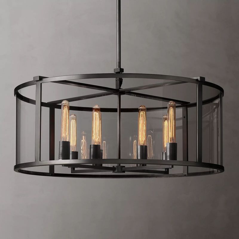 Bayside Glass Lantern Modern Round Chandelier 33"-HiLamps