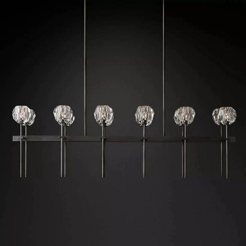 BOULE DE CRISTAL CLEAR GLASS DOUBLE LINEAR CHANDELIER 60"