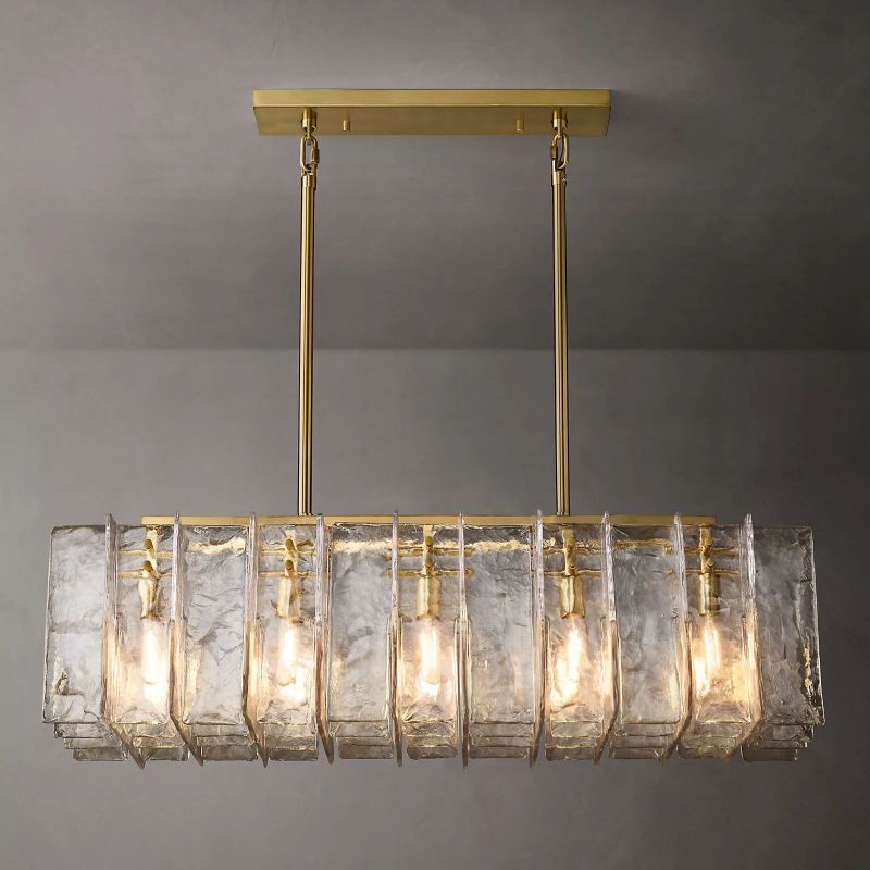 Landon Clear Glass Rectangular Chandelier 49"-HiLamps