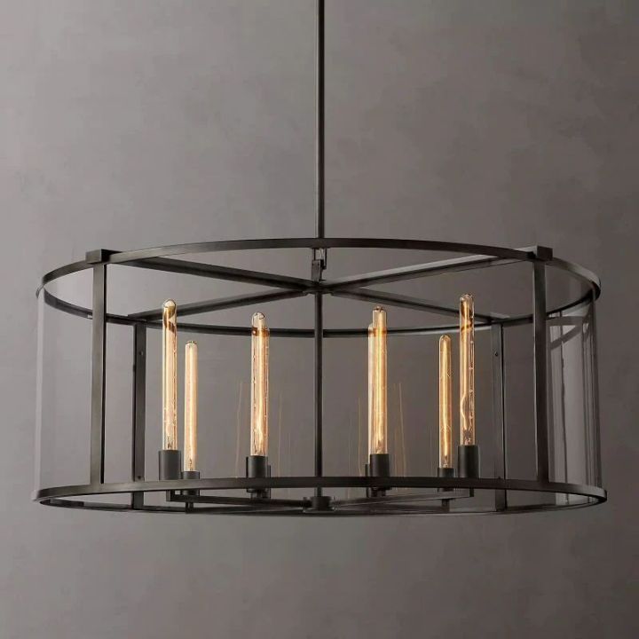 Bayside Glass Lantern Modern Round Chandelier 44"-HiLamps