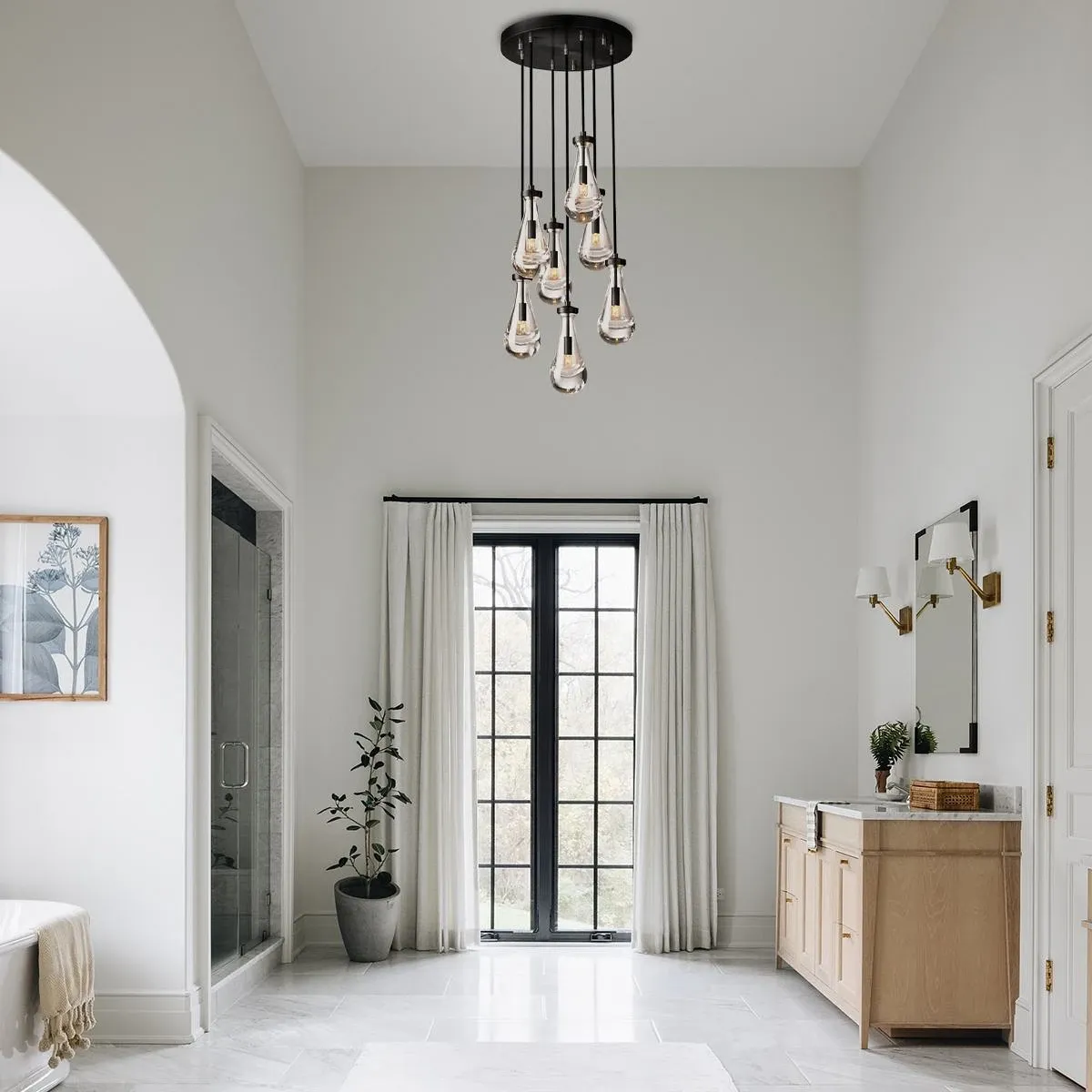 Modern Raindrop 18 Inch Matte Black Round Chandelier for High Ceilings Entryway