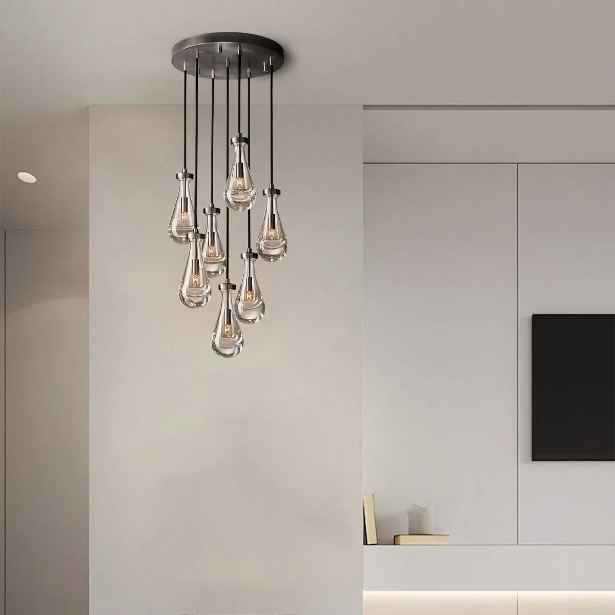 Modern Raindrop 18 Inch Satin Nickel Round Chandelier for Living Room