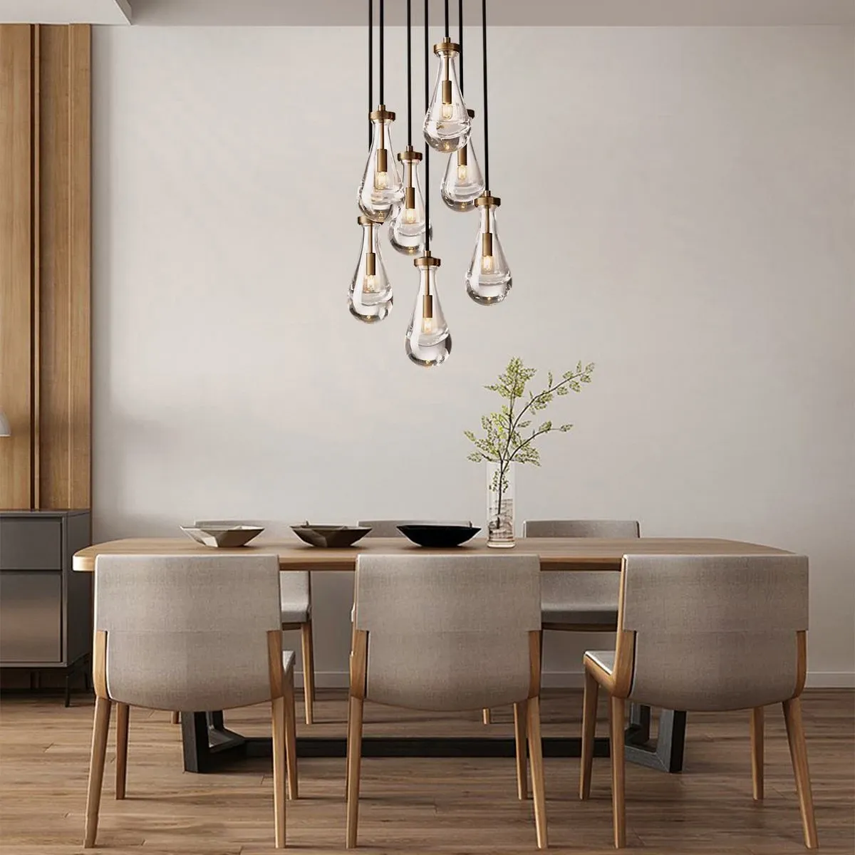 Modern Raindrop 18 Inch Vintage Brass Round Chandelier for Dining Room