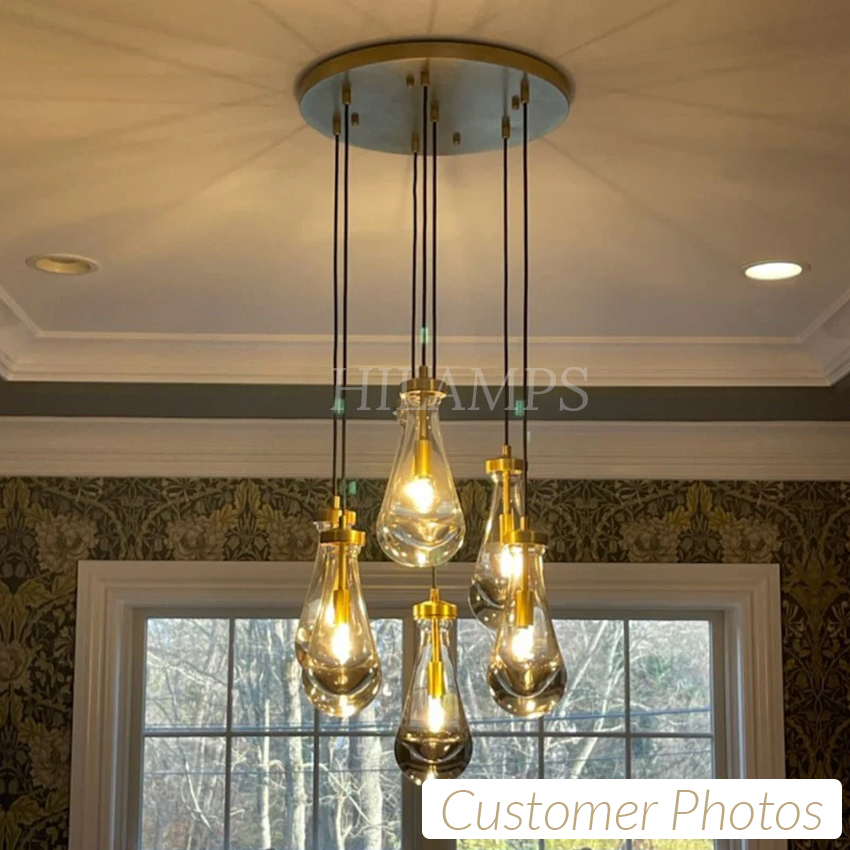 Rain Drops 3 Lights Cord Round Chandelier