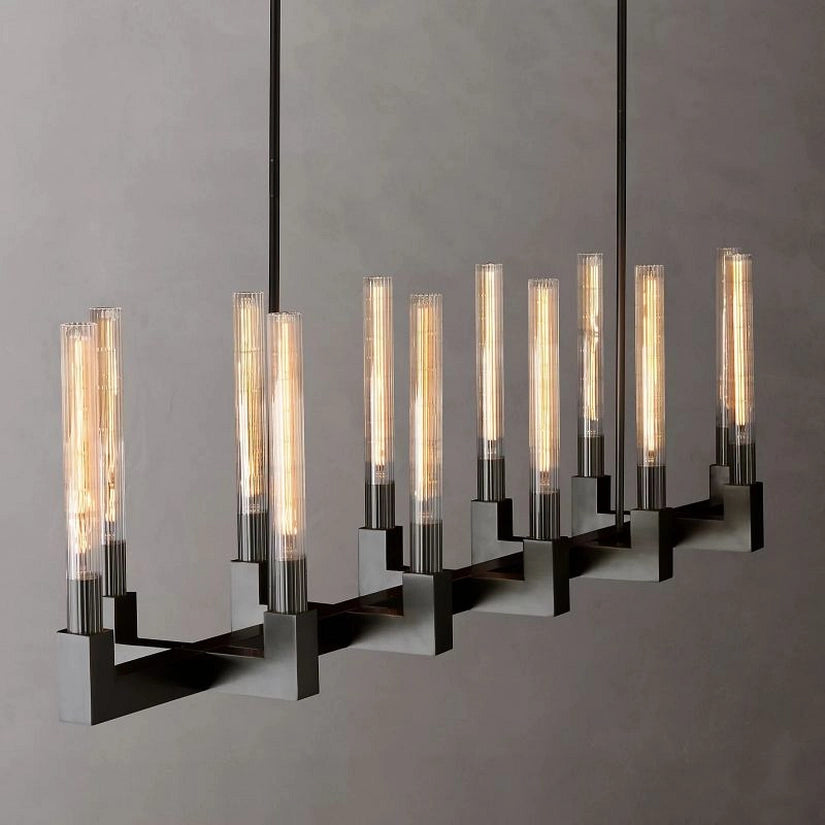 Cypress Glass Linear Chandelier 67"-HiLamps