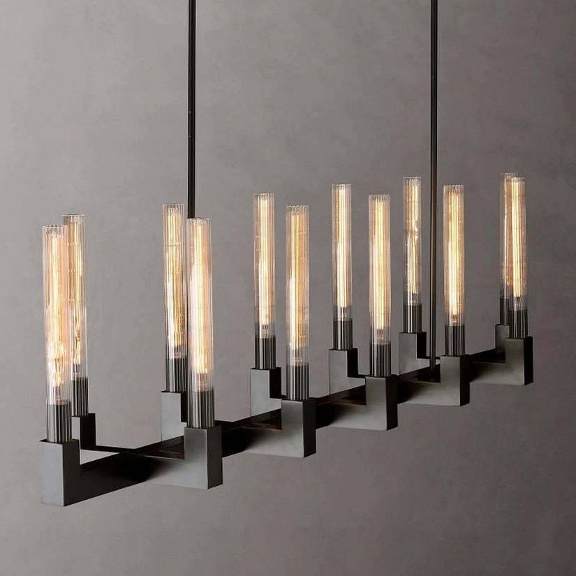 Cypress Glass Linear Chandelier 67"-HiLamps