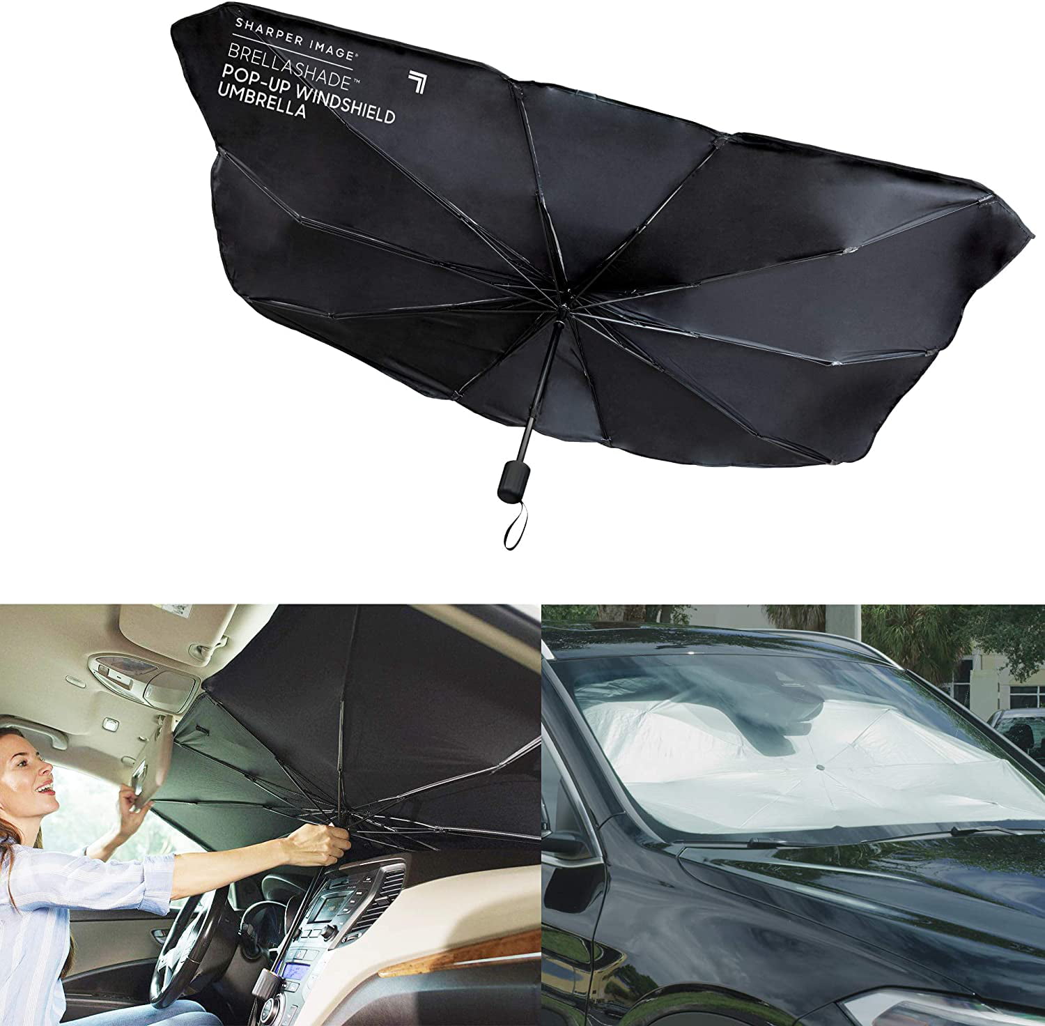 Sharper Image BrellaShade Pop-up Windshield Umbrella, Protects from UV Rays & Sun's Heat, Black