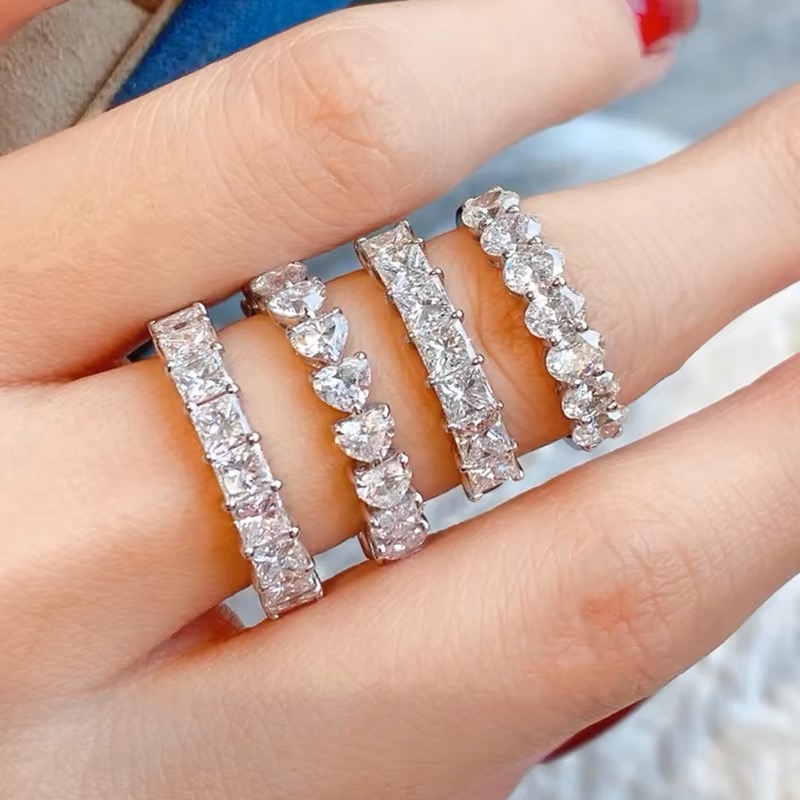Oval/Round/Princess/Heart/Pear Eternity bands Stackable Ring