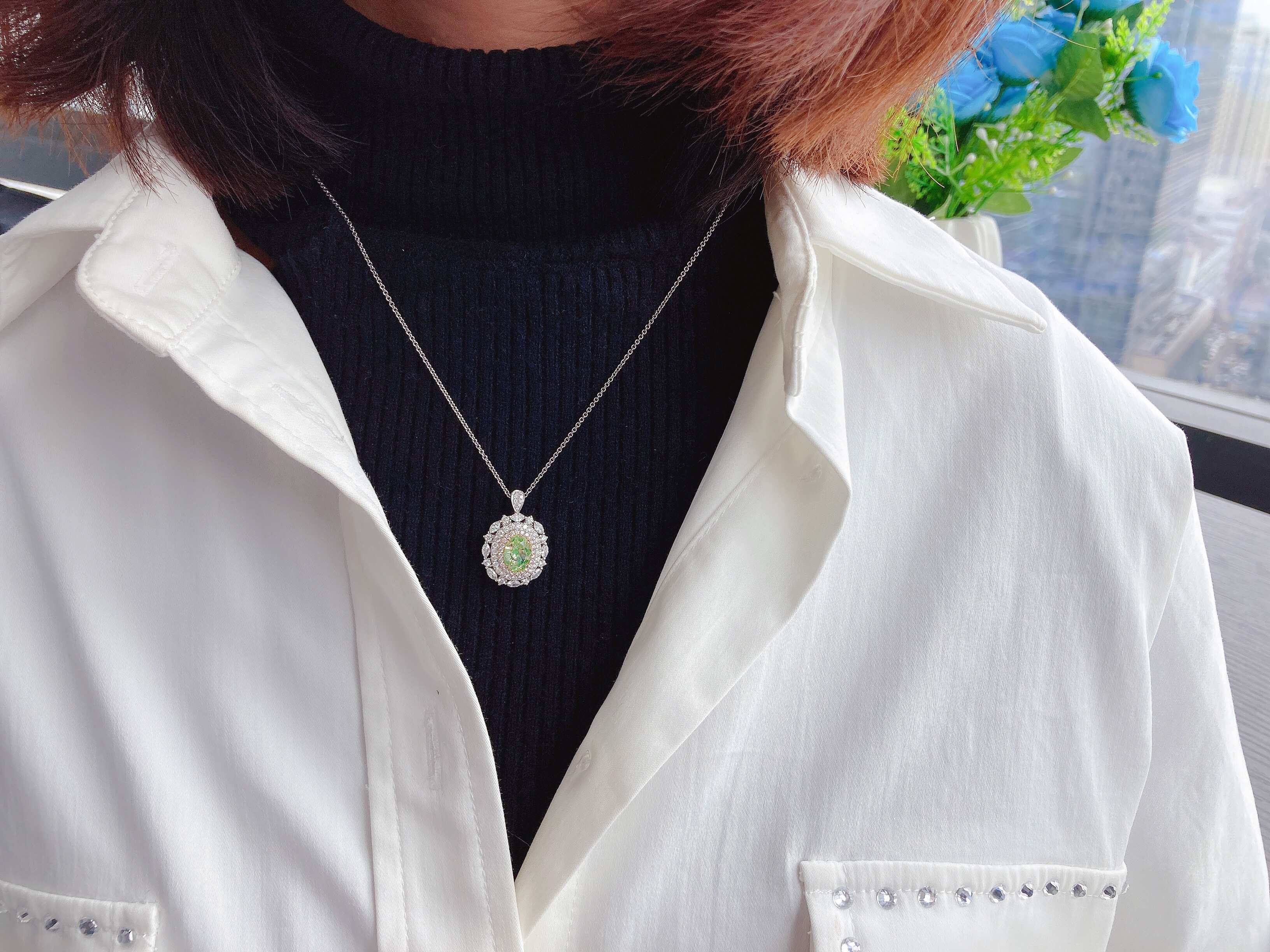 2ct Oval Green diamond ring & pendant.