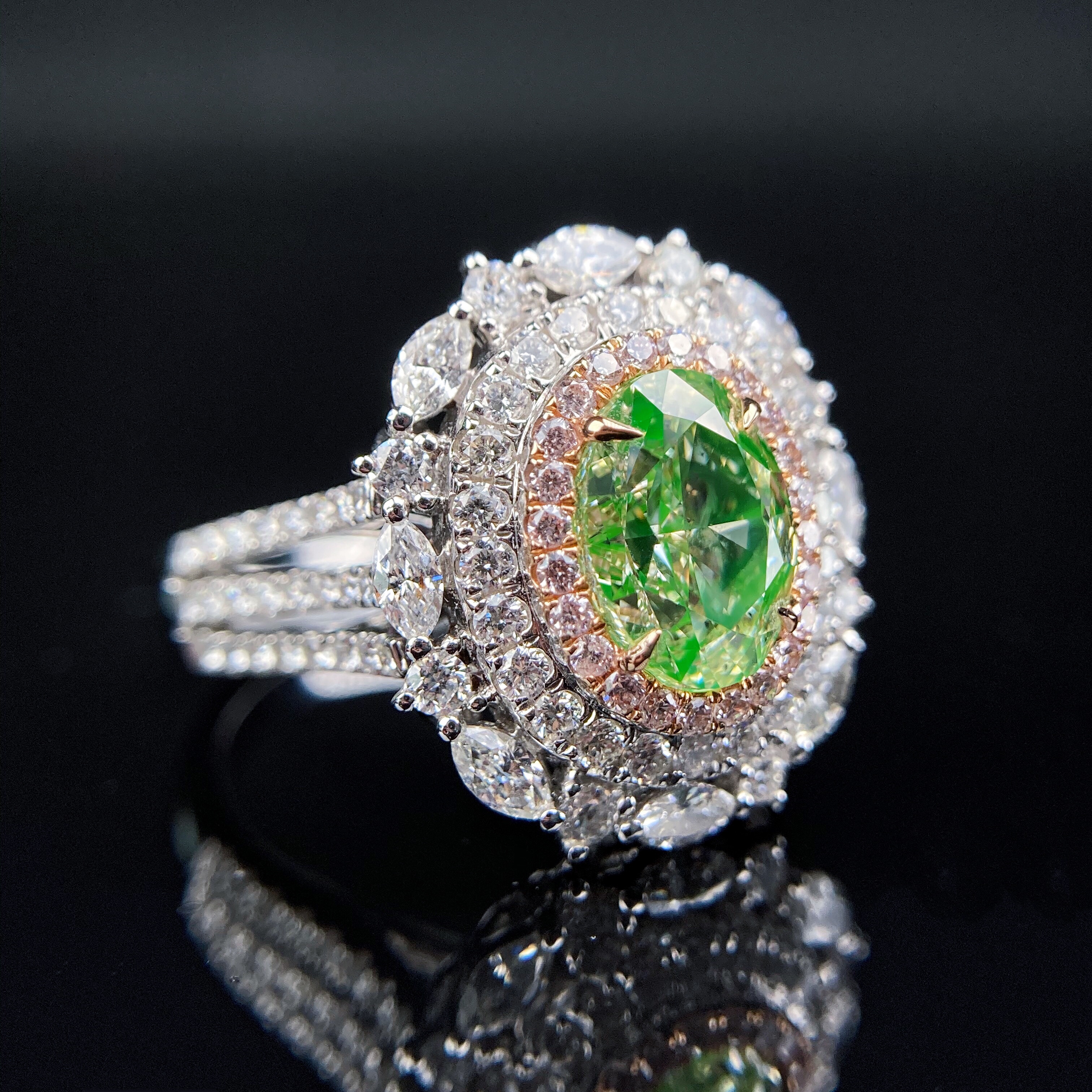 2ct Oval Green diamond ring & pendant.