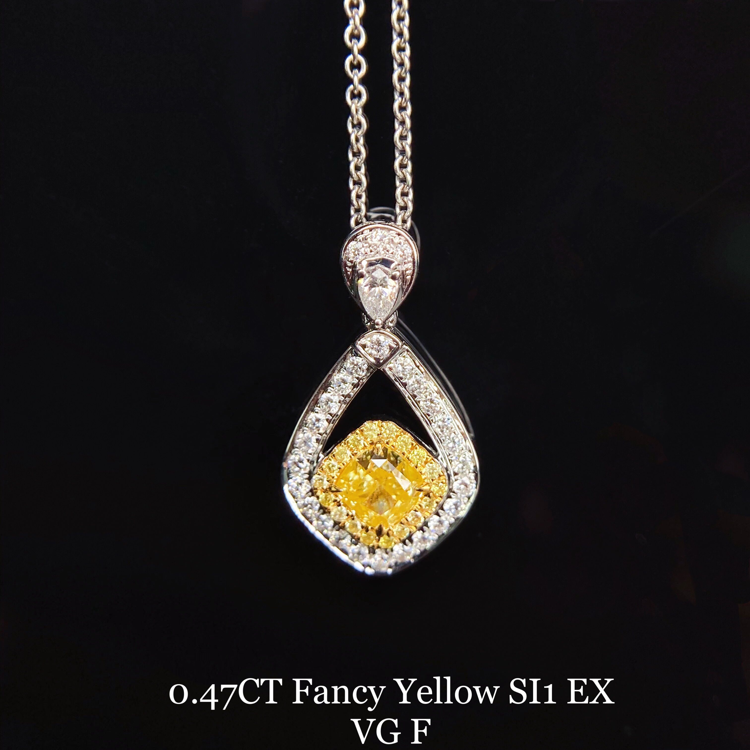 0.47ct cushion yellow diamond pendant