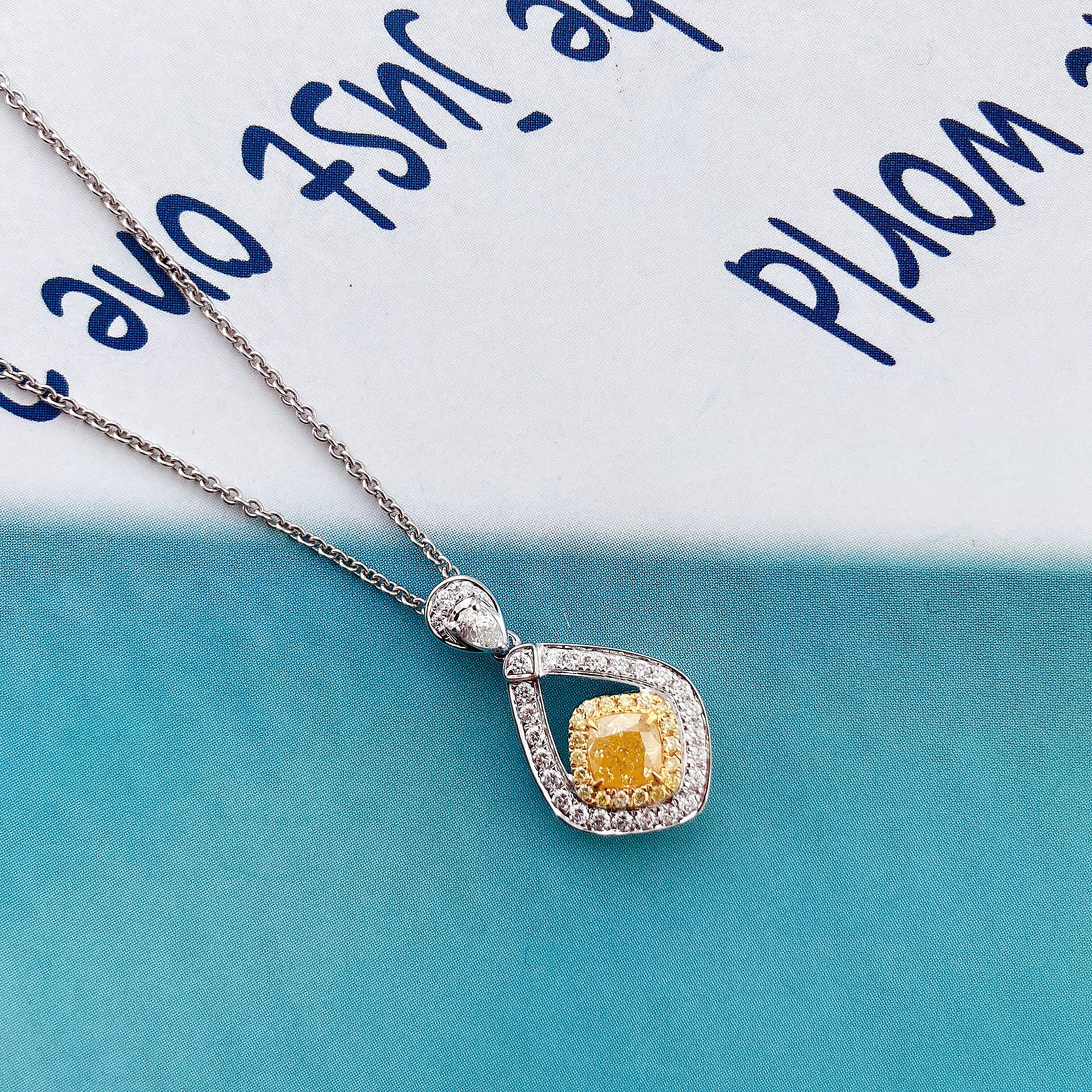 0.47ct cushion yellow diamond pendant