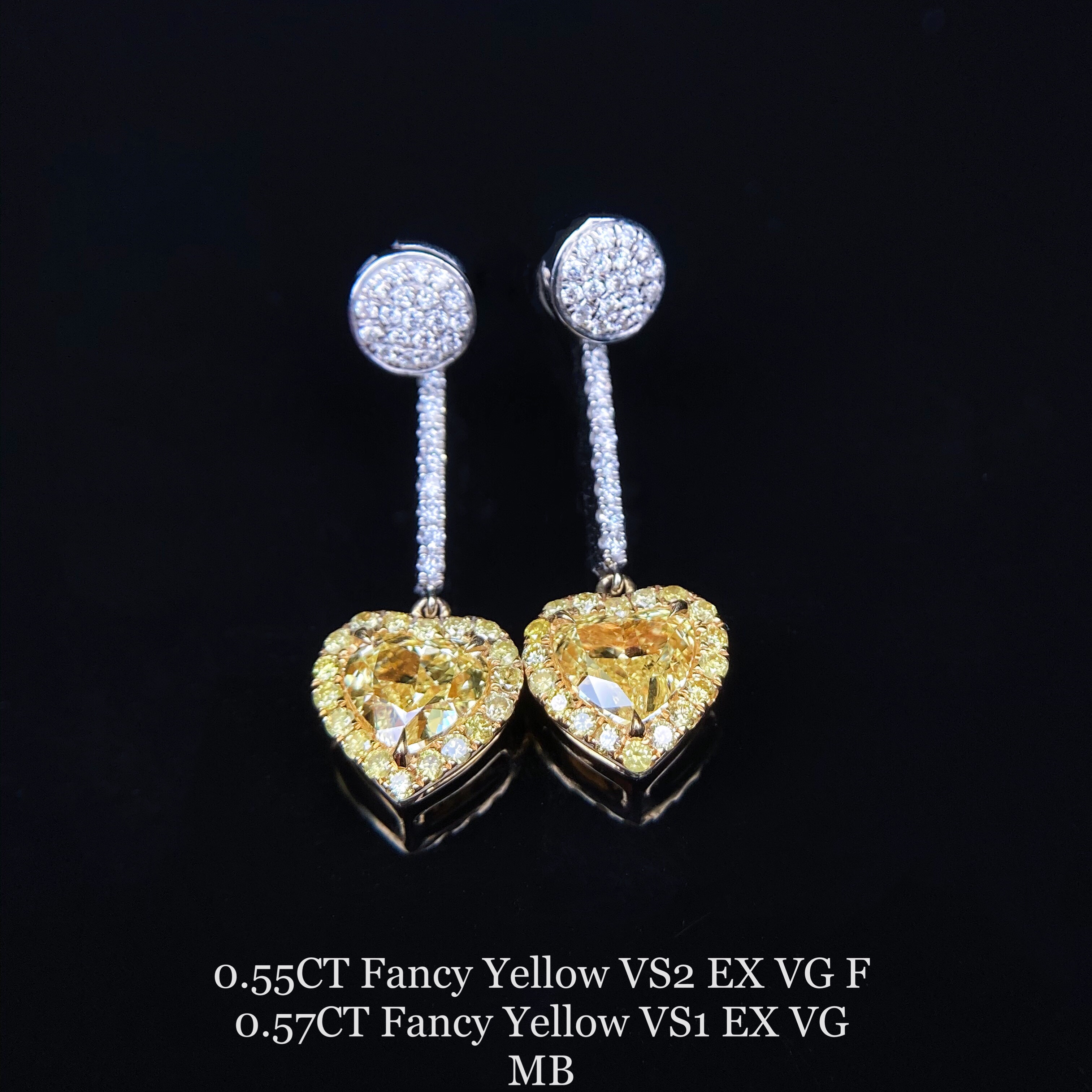 1ct heart yellow diamond earring.
