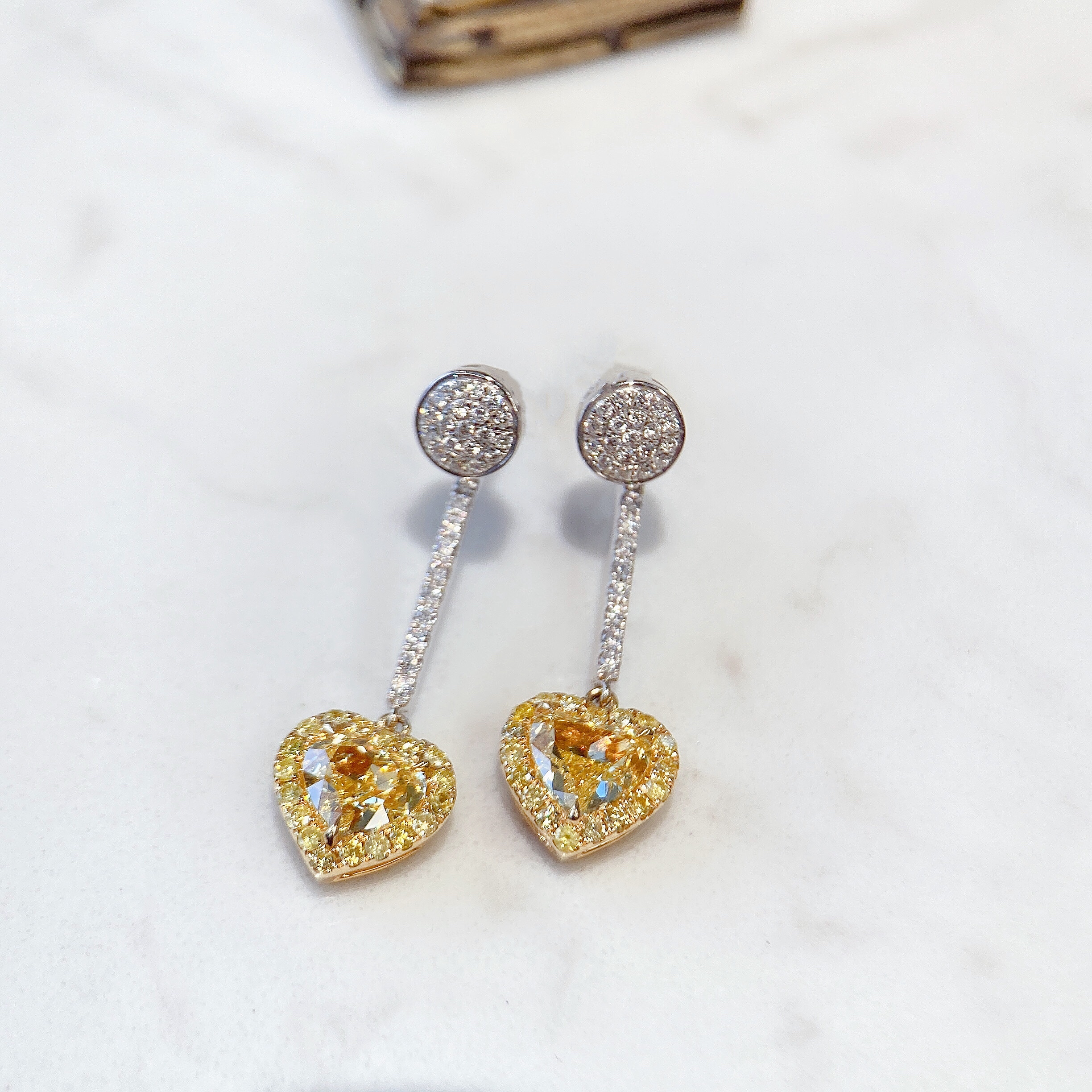 1ct heart yellow diamond earring.
