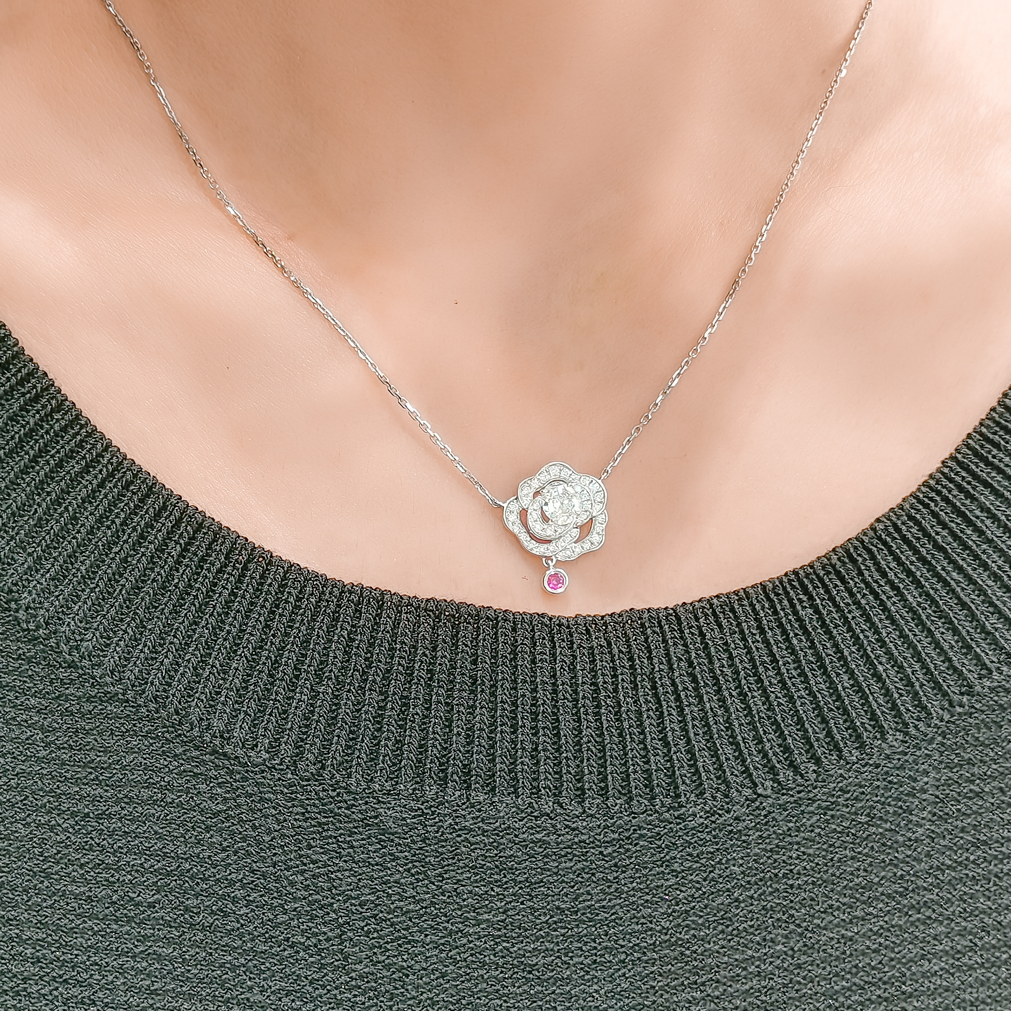 0.50ct Camellia Diamond with Ruby Necklace