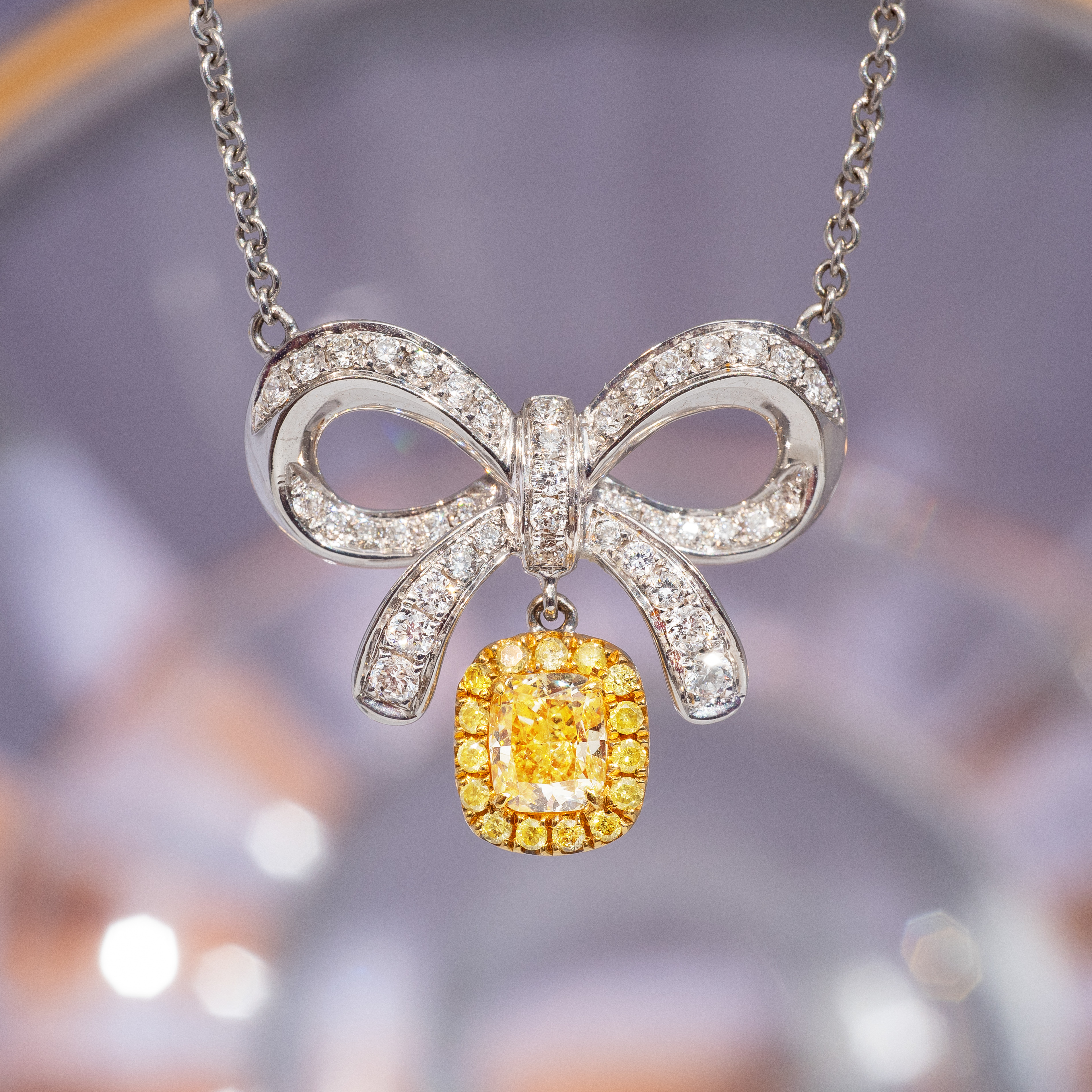 0.5ct yellow diamond delicate bow necklace