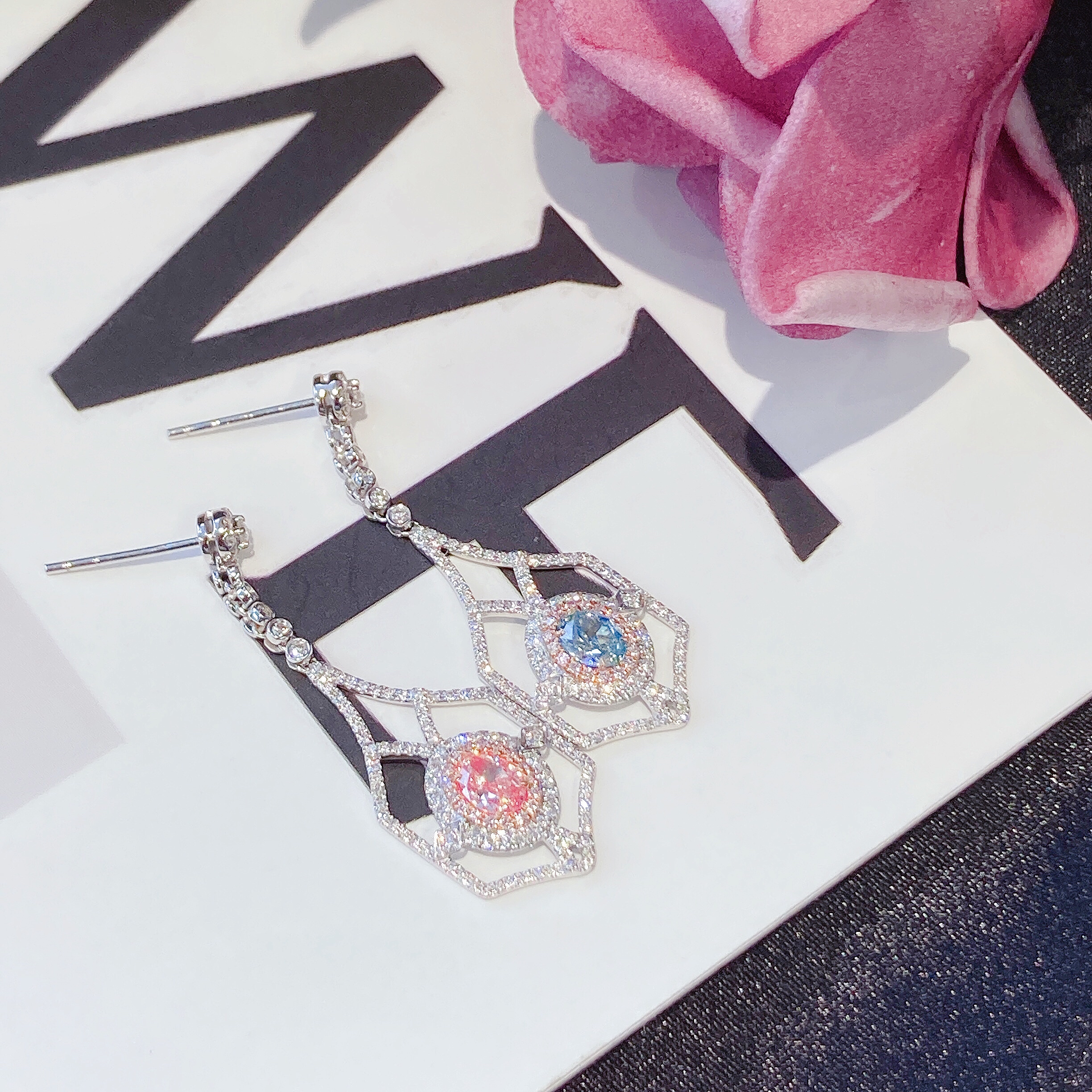 0.48ct oval diamond AB style earring