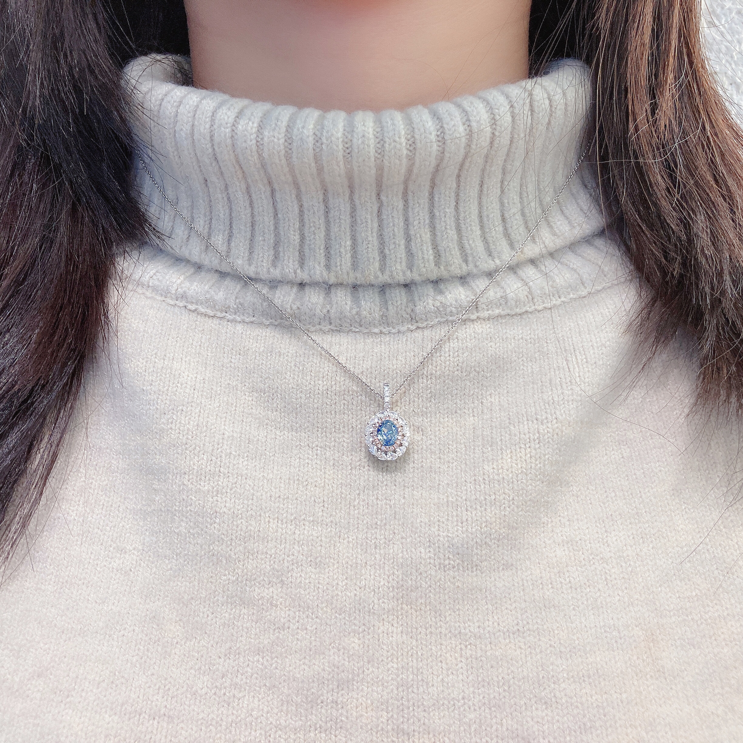 1ct oval blue diamond ring & pendant.