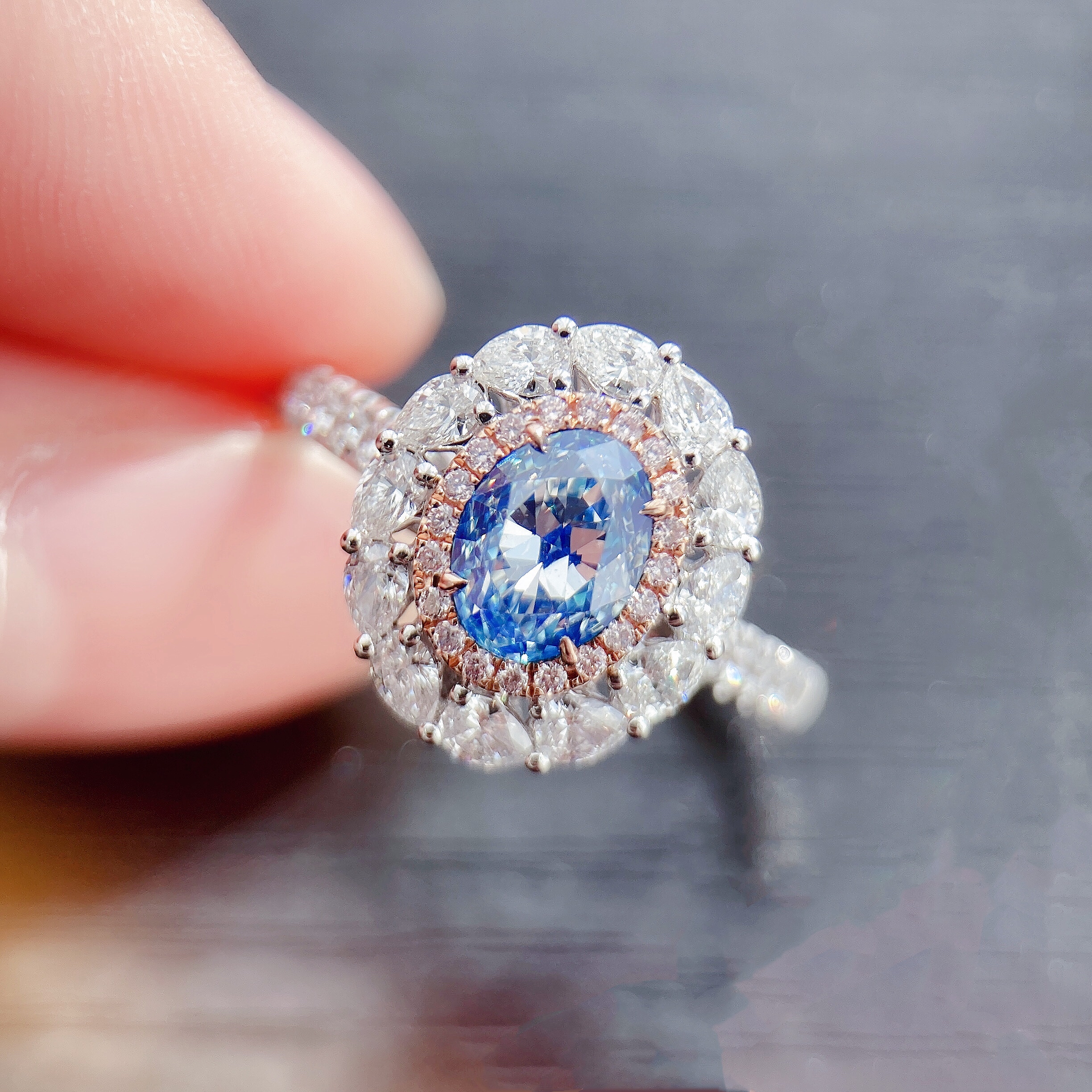 1ct oval blue diamond ring & pendant.