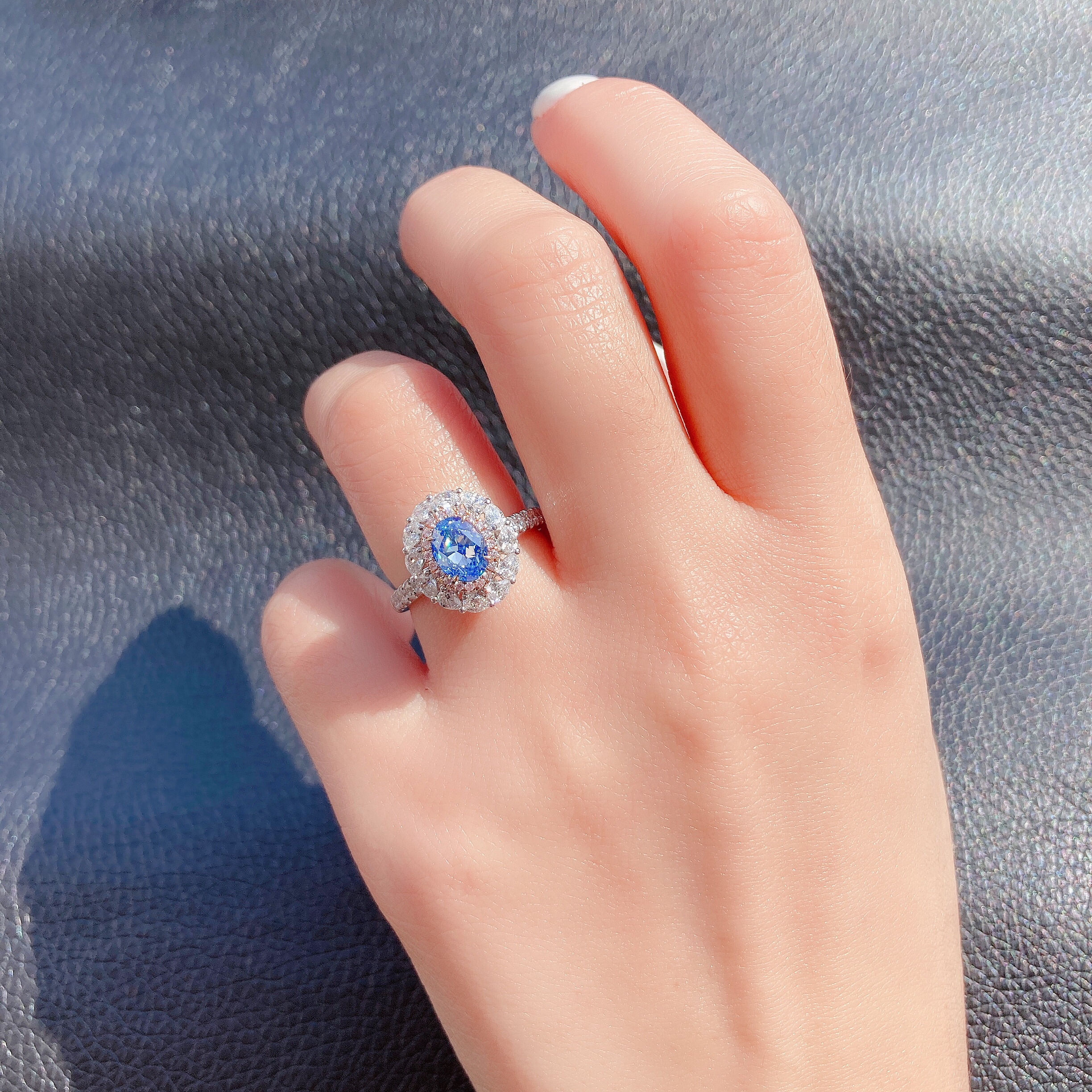 1ct oval blue diamond ring & pendant.