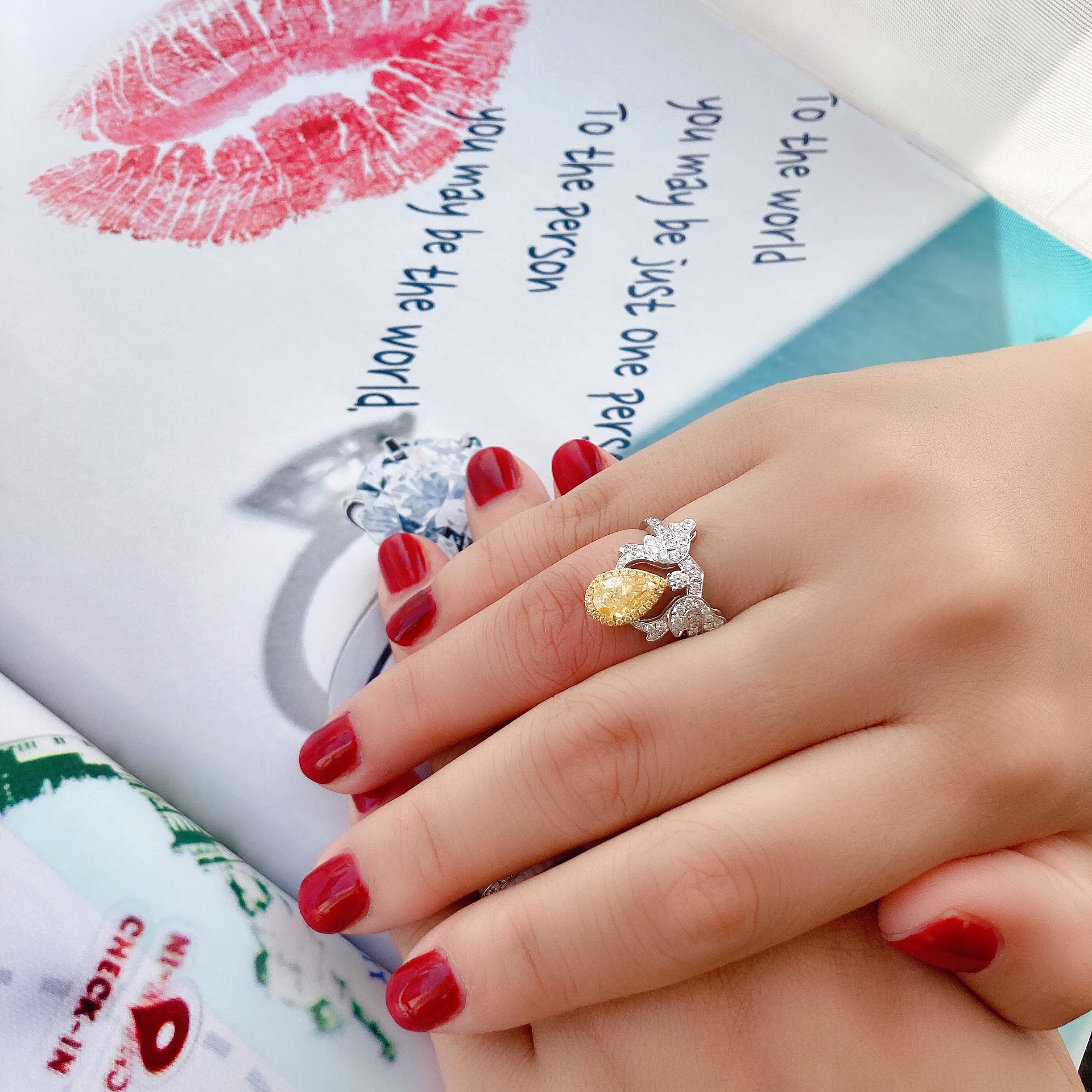 1ct pear yellow diamond ring