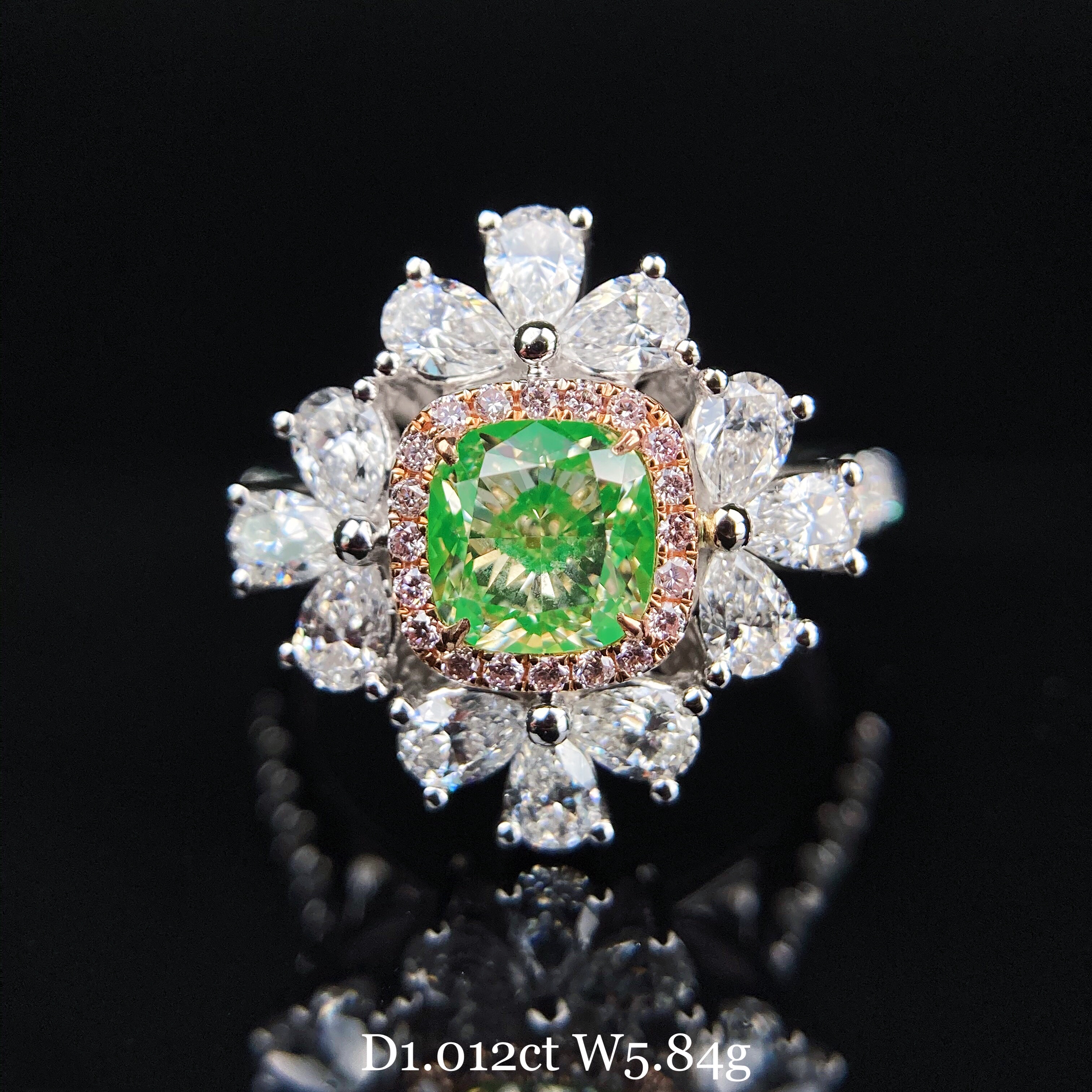 1ct cushion green diamond ring & pendant
