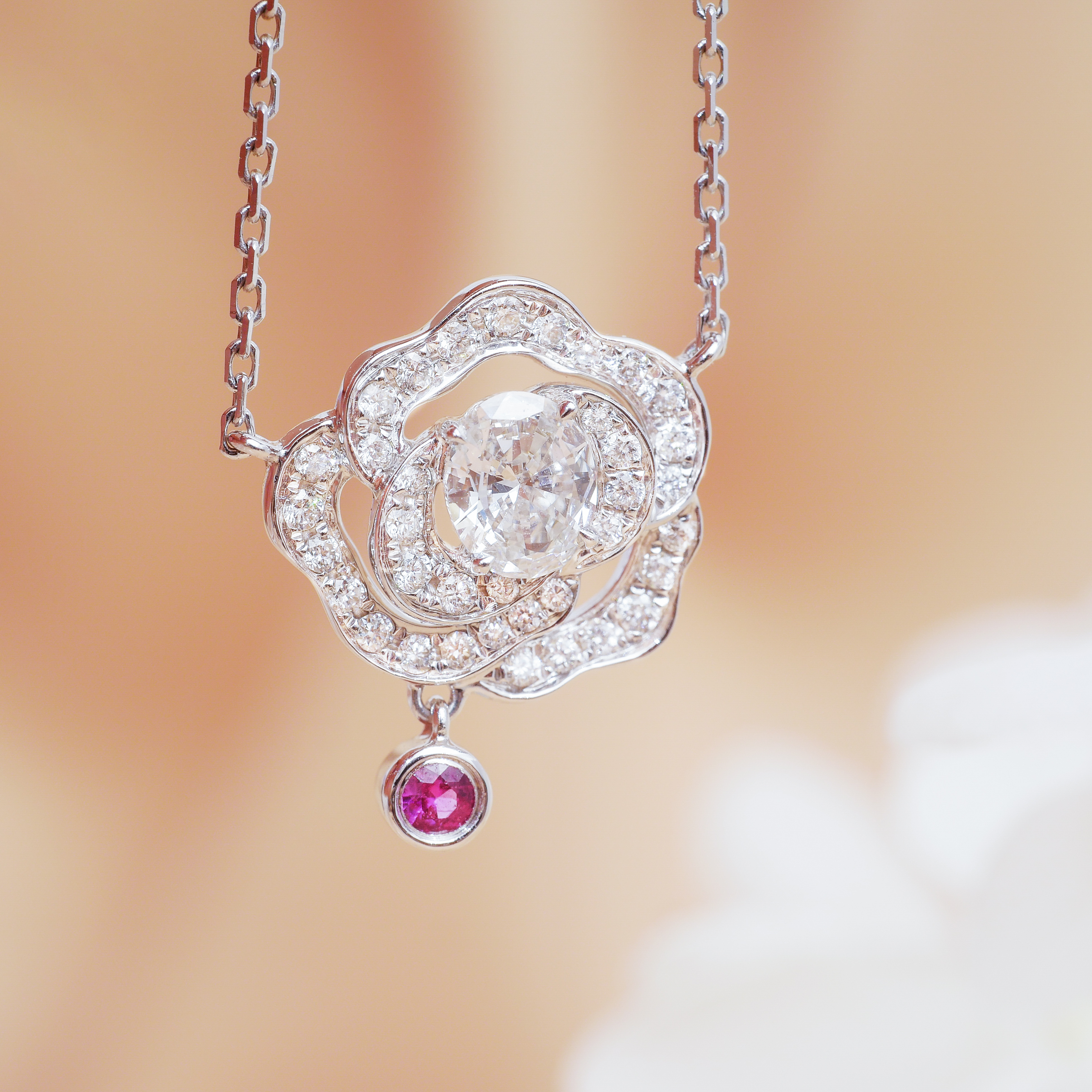 0.50ct Camellia Diamond with Ruby Necklace