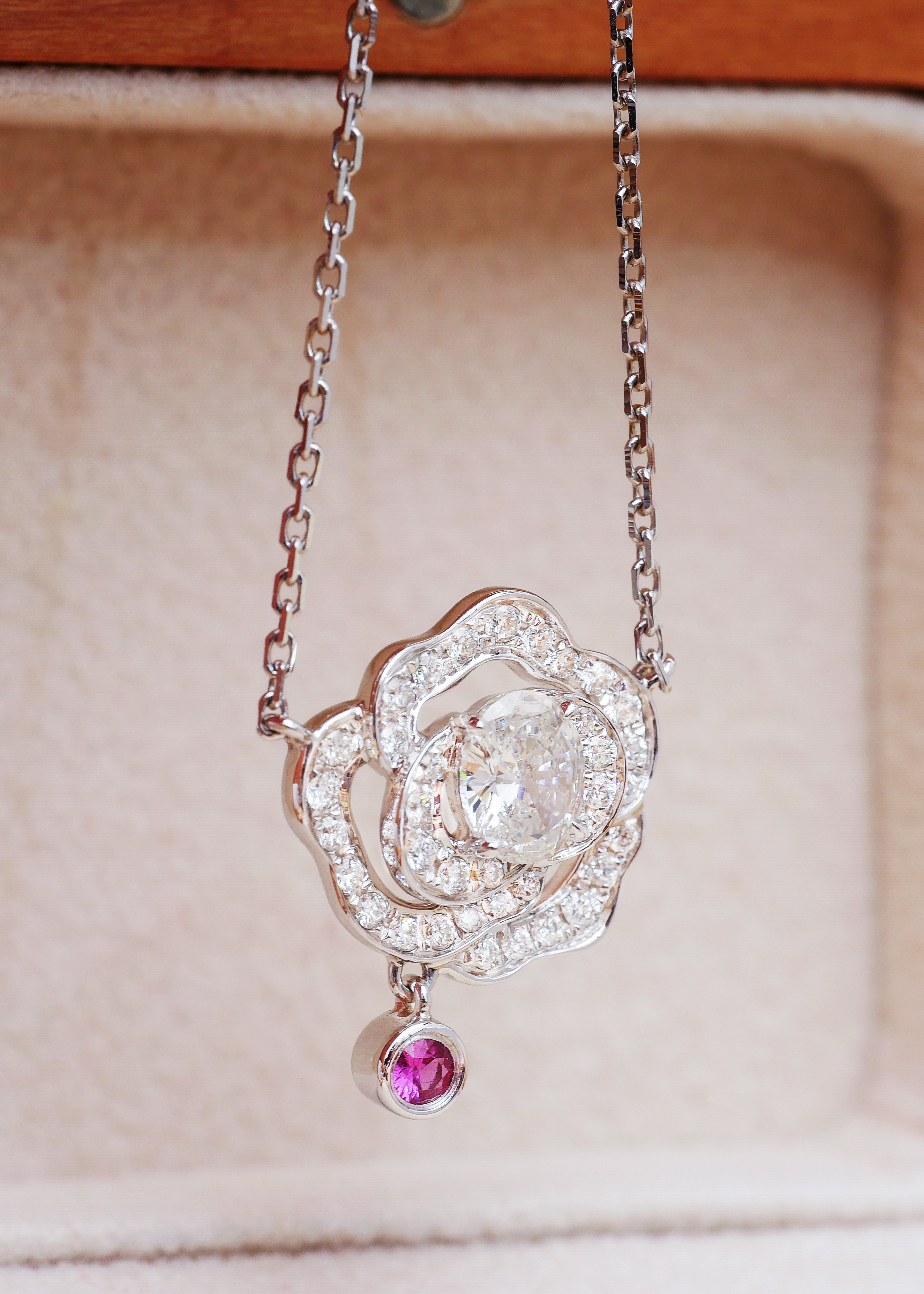 0.50ct Camellia Diamond with Ruby Necklace