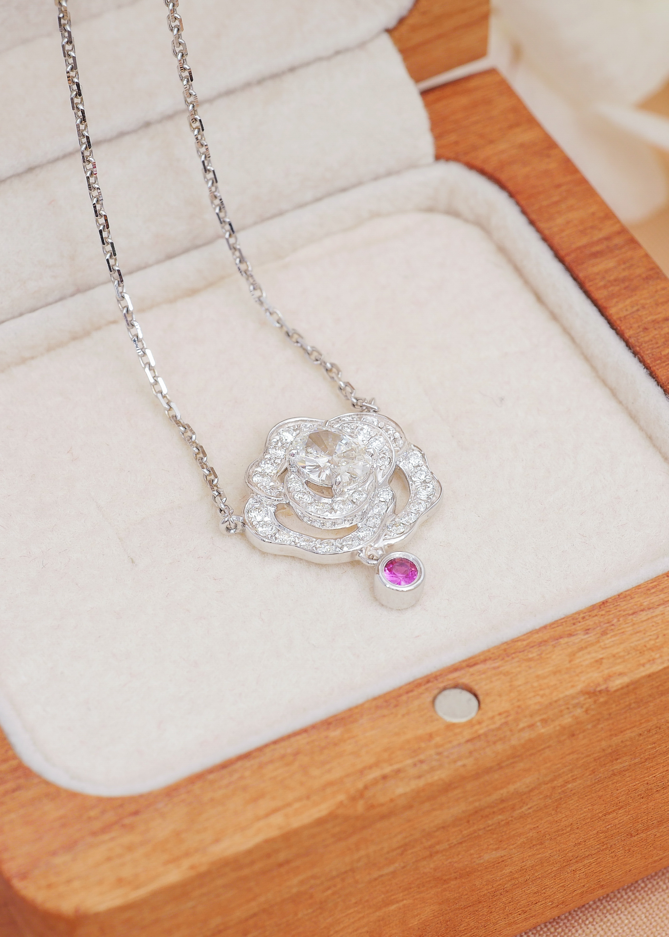 0.50ct Camellia Diamond with Ruby Necklace