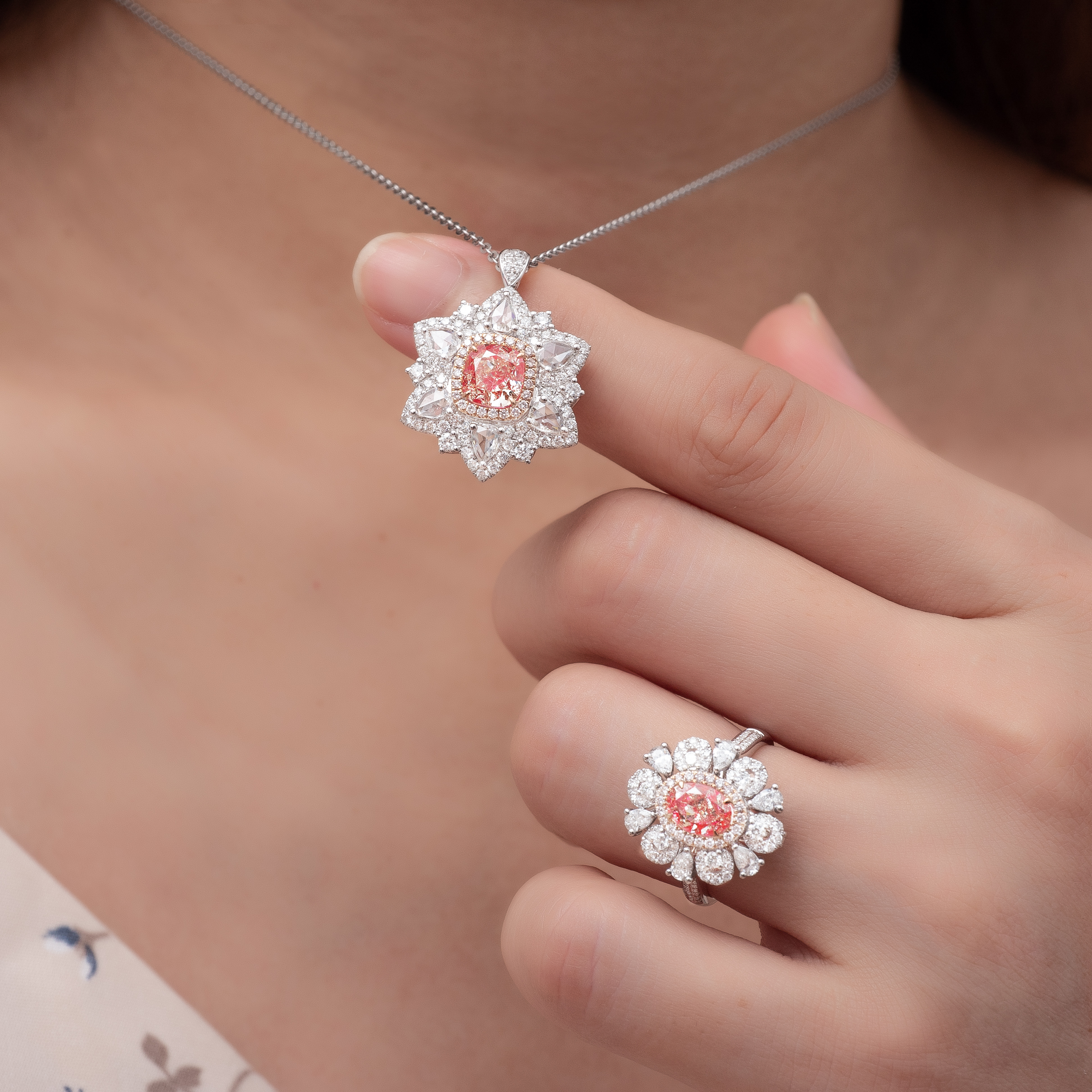 Lab Diamond Double Wear Ring & Pendant 