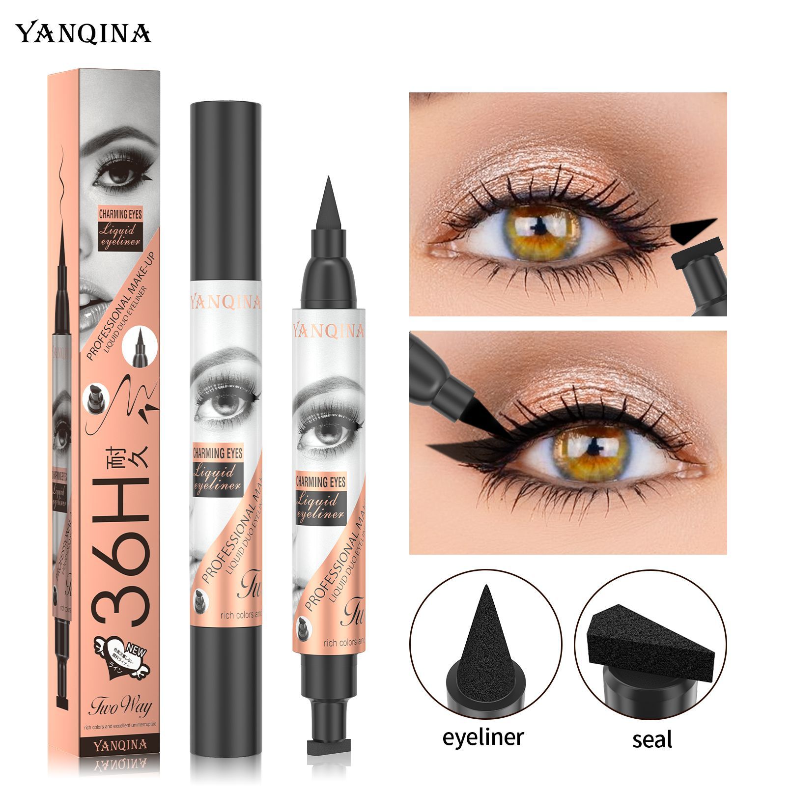 New Yanqina Double-Headed Triangle Seal Eyeliner Not Smudge Waterproof Stamp Eyeliner Cross-Border