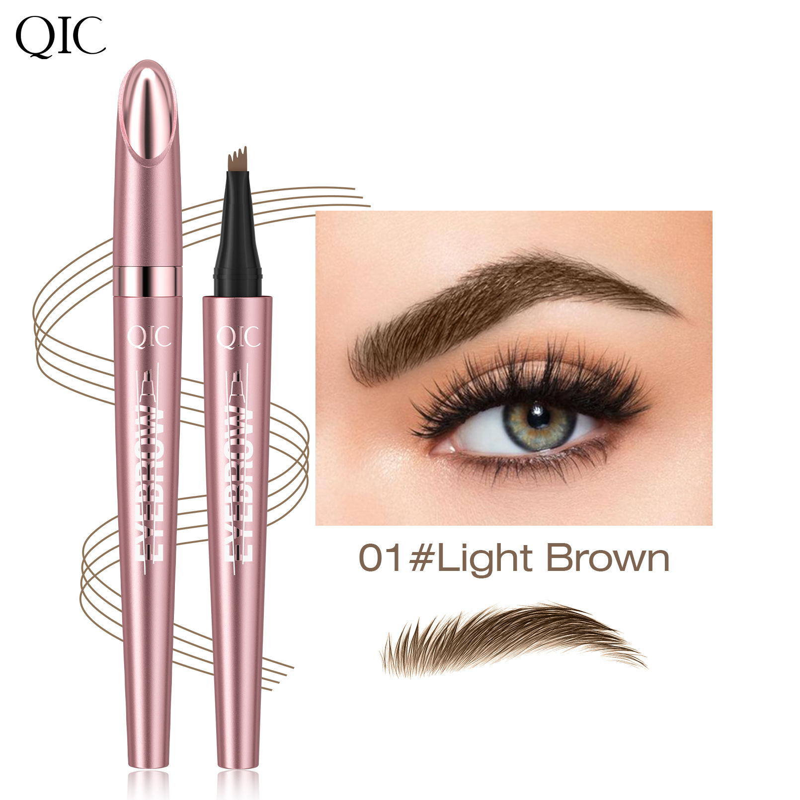 QIC Cross-Border Natural Smooth Smooth Liquid Eyebrow Pencil Waterproof Sweat-Proof Not Smudge Wild Simulation Four Fork Eyebrow Pencil