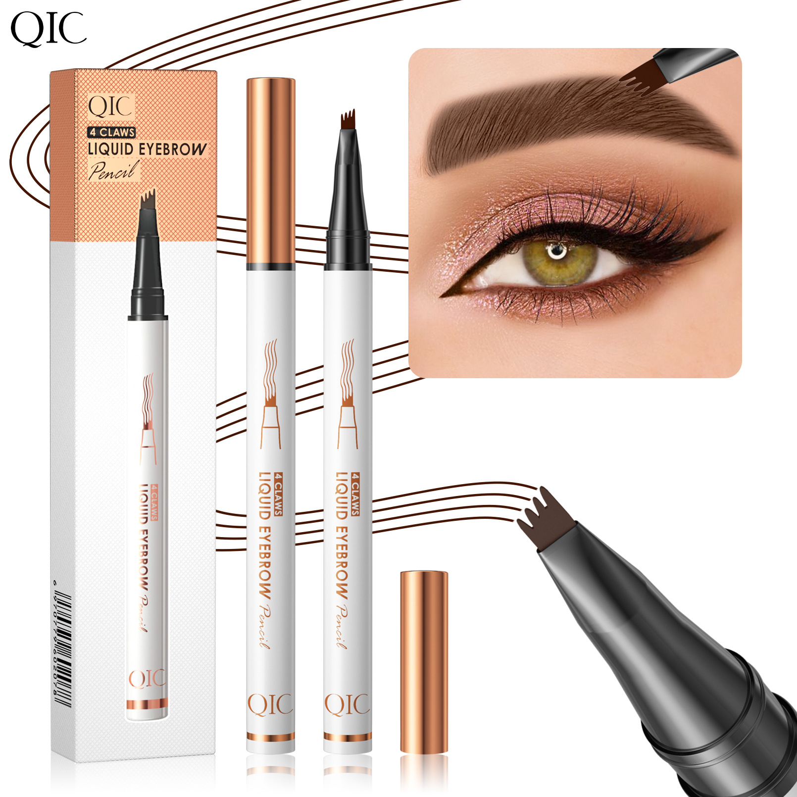 QIC Simulation Natural Four-Fork Liquid Eyebrow Pencil Color Rendering Smooth Smooth Not Smudge Fork Wild Eyebrow Pencil Makeup