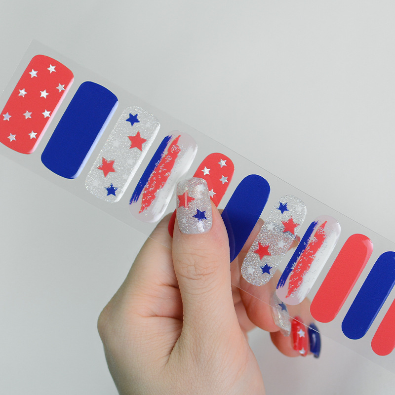 Independence Day Flag Semi curing Phototherapy Baking Lamp Nail Enhancements Full Sticker UV gel Nail Enhancements Semi baking Nail Enhancements