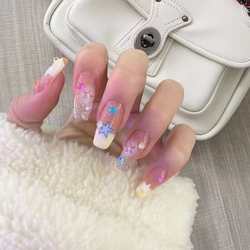 Pure hand-made light therapy wear nail French hollow star wear nail wholesale finished reusable nail patch