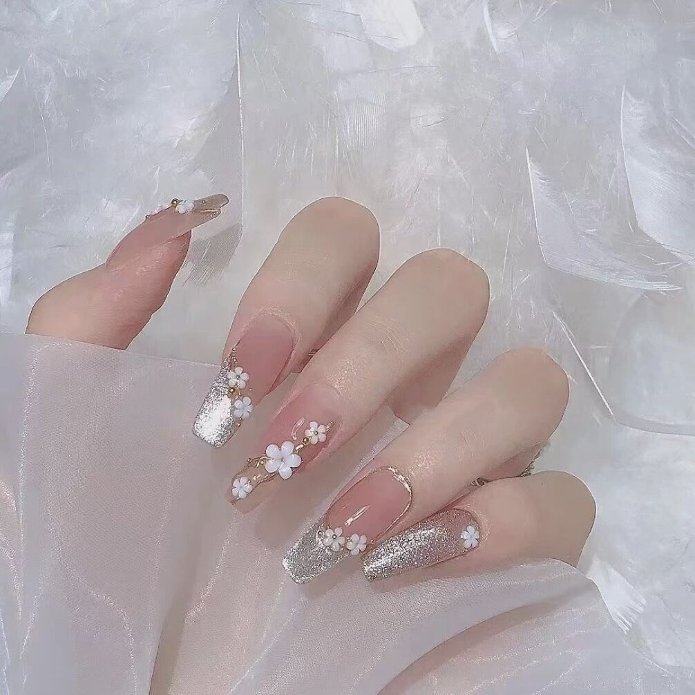 Pure manual light therapy wear nail cat-eye five-petal flower wear nail wholesale finished products re-use nail patch