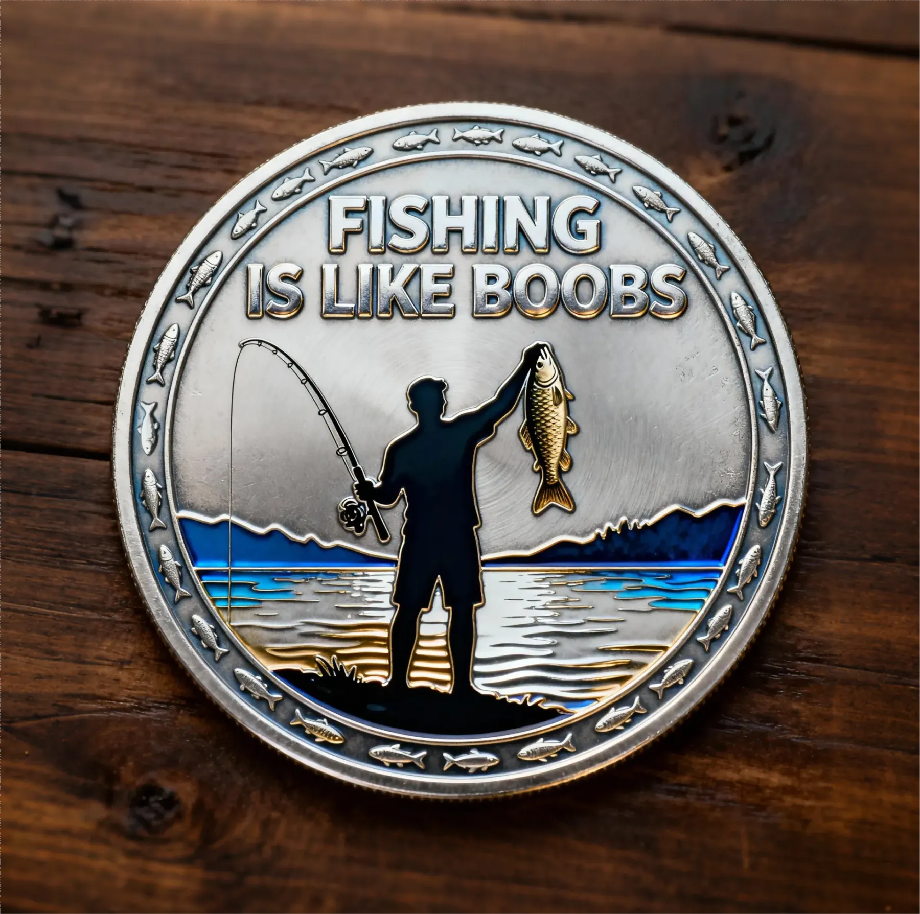 🎣 “Fishing Is Like Boobs” Double-Sided Commemorative Coin 🐟